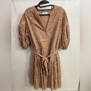 Gibson Latimer Brown Eyelet Midi Dress